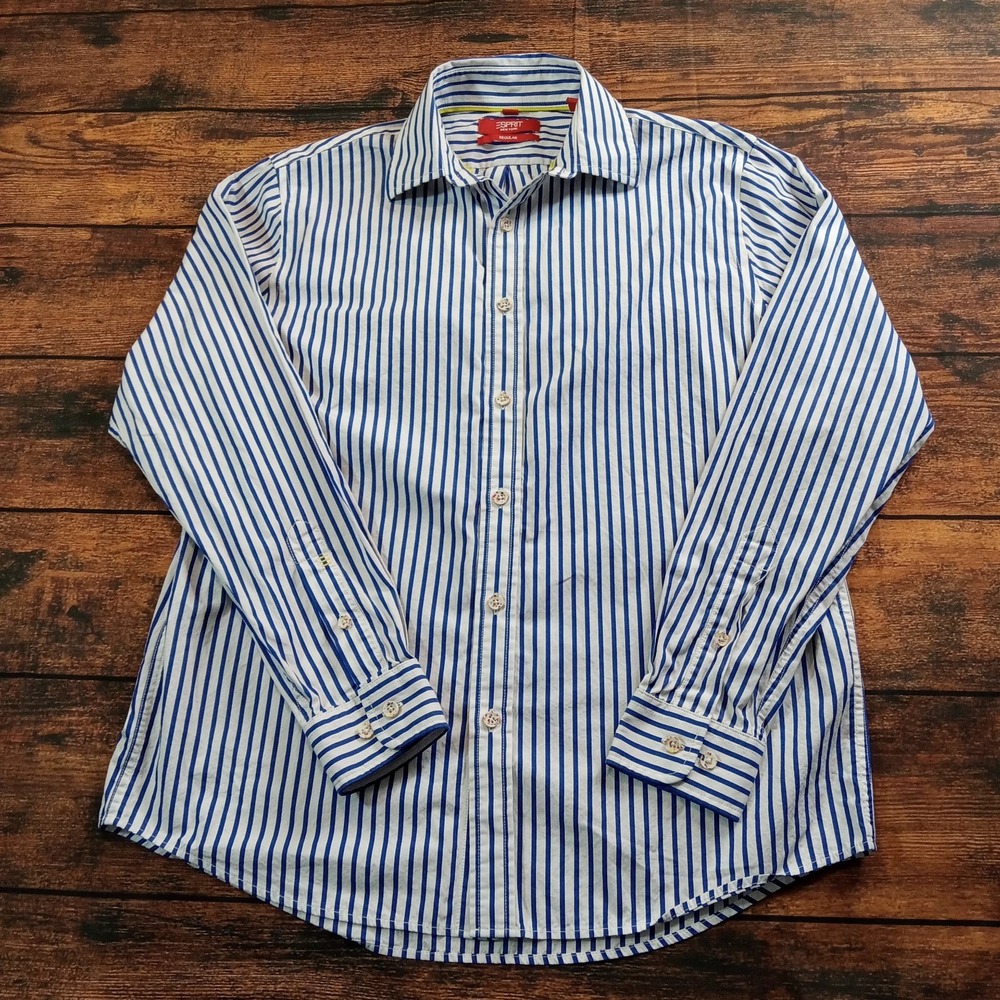 Esprit Long Sleeve Button‎ Up Regular Fit Men's Small Blue White Stripe